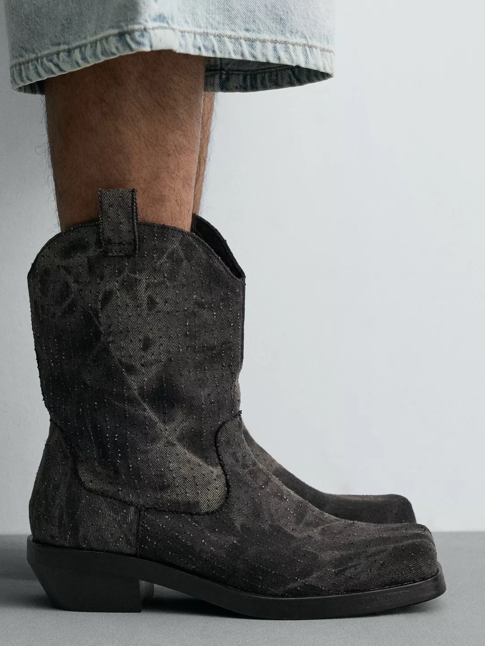Men's denim grey black Western Boots size 11 Zara